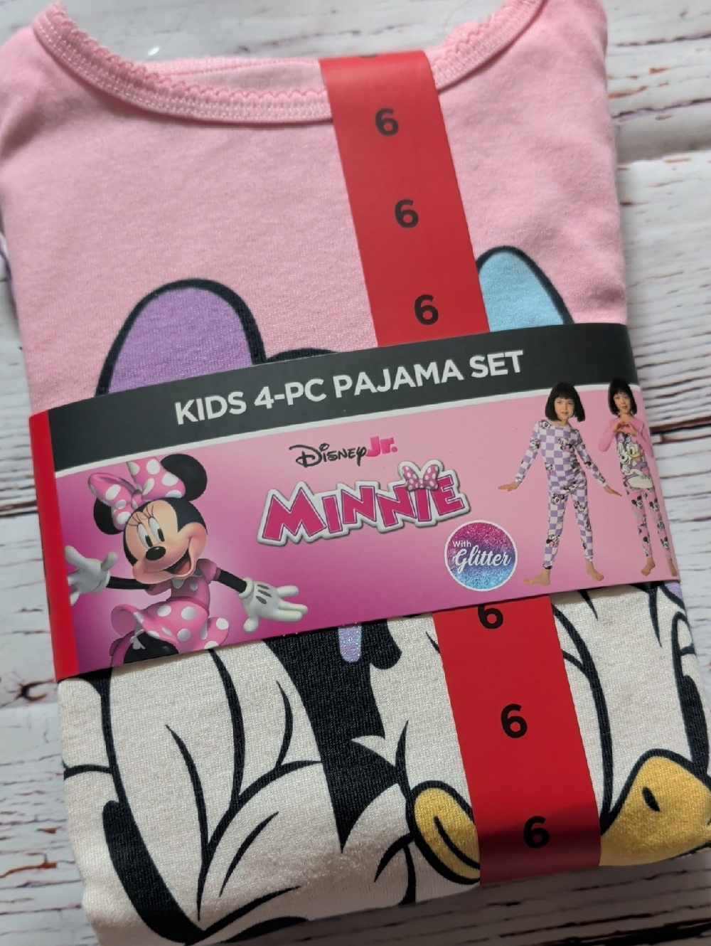 🆕 Disney Minnie Girls' 4-Piece Pajama Set with Glitter 💗💜